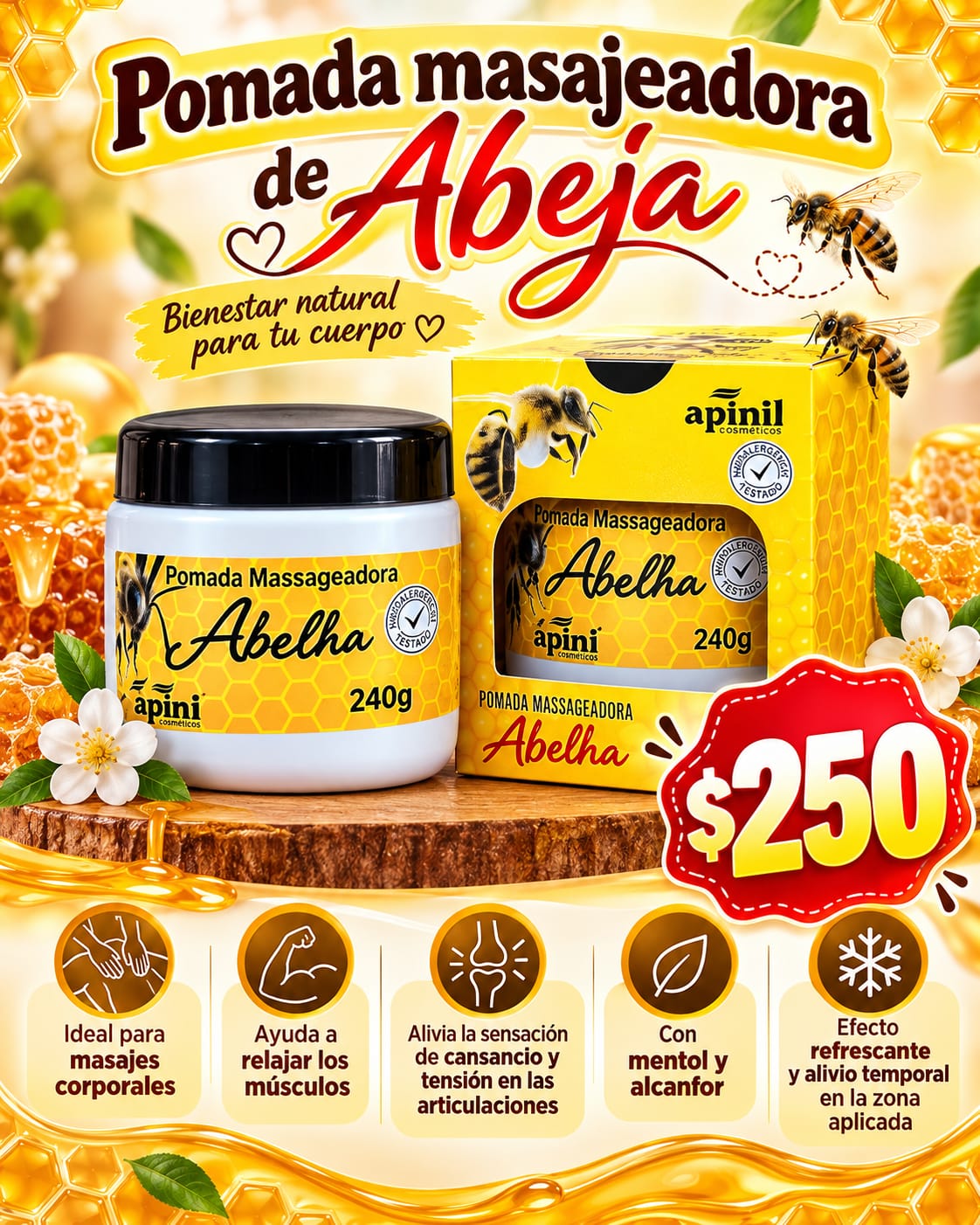 Pomada masajeadora de abejas