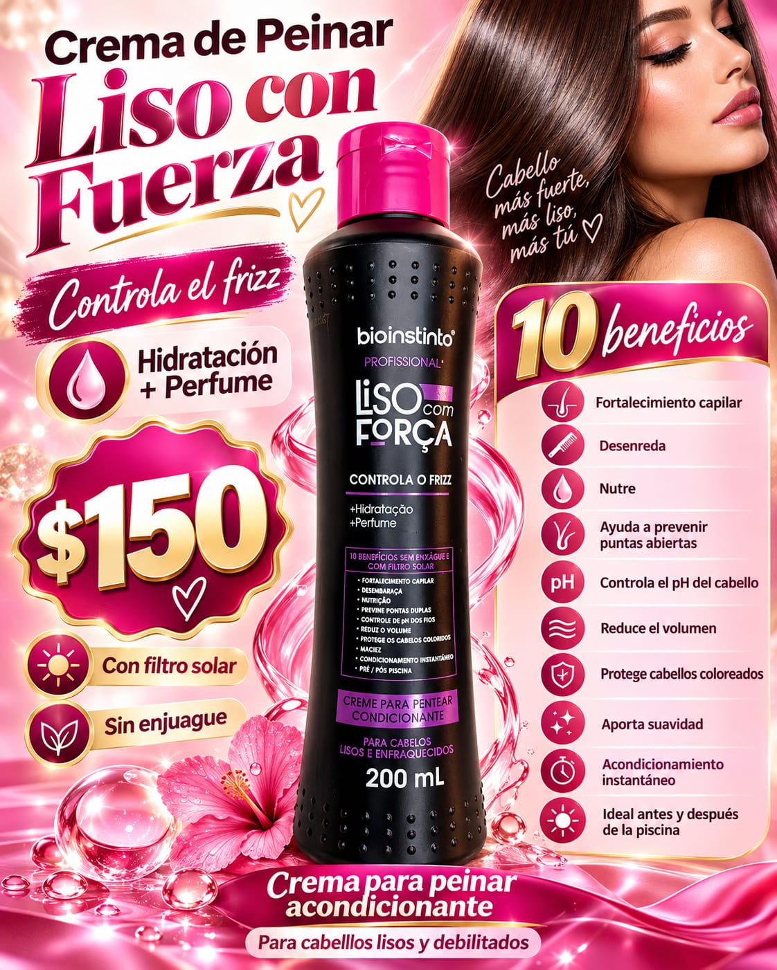Crema de peinar liso con fuerza
