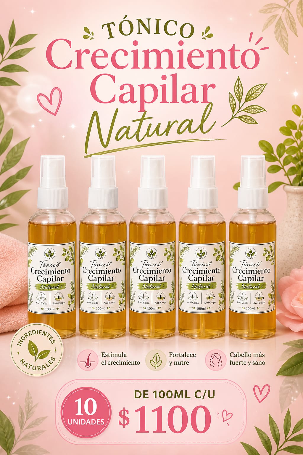 Tónico crecimiento capilar natural