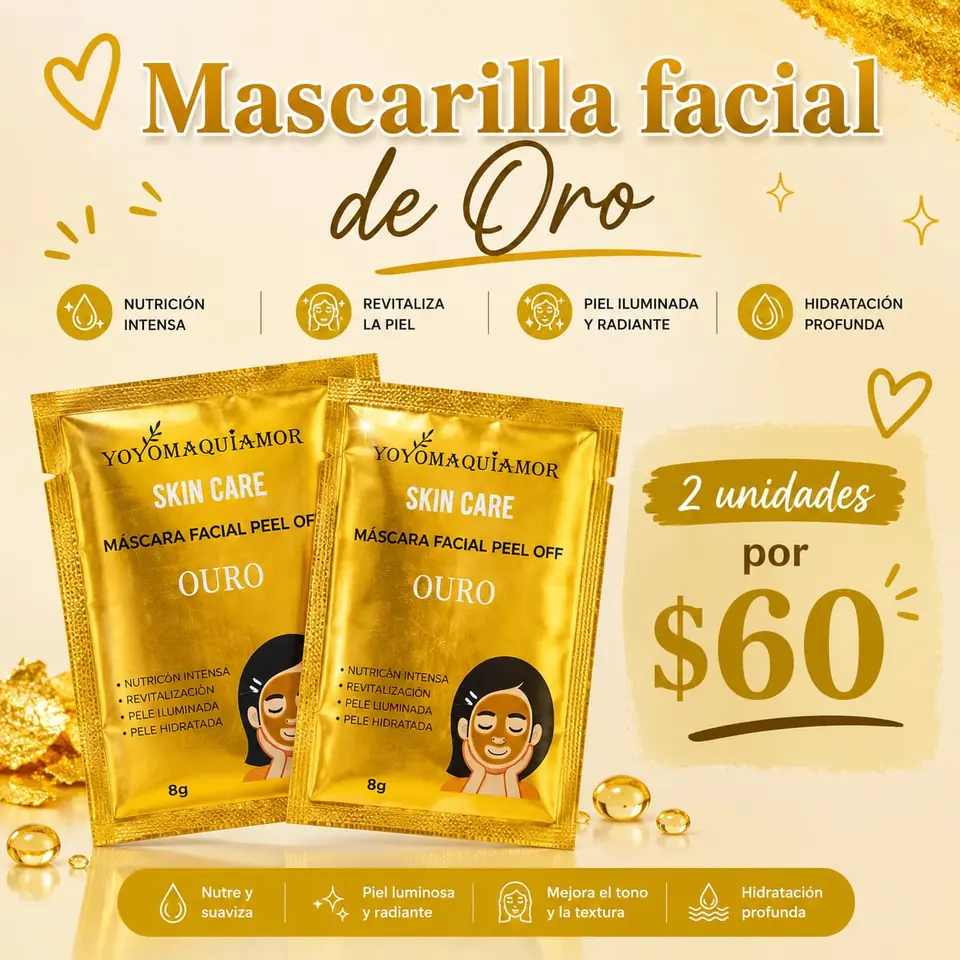 Mascarilla peel off facial oro x2 unidades