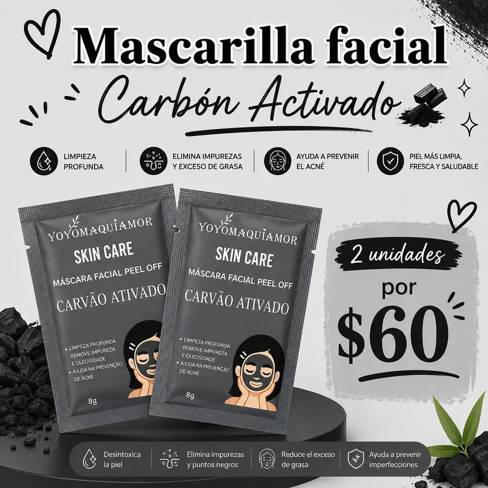 Mascarilla peel off facial carbón activado x2 unidades
