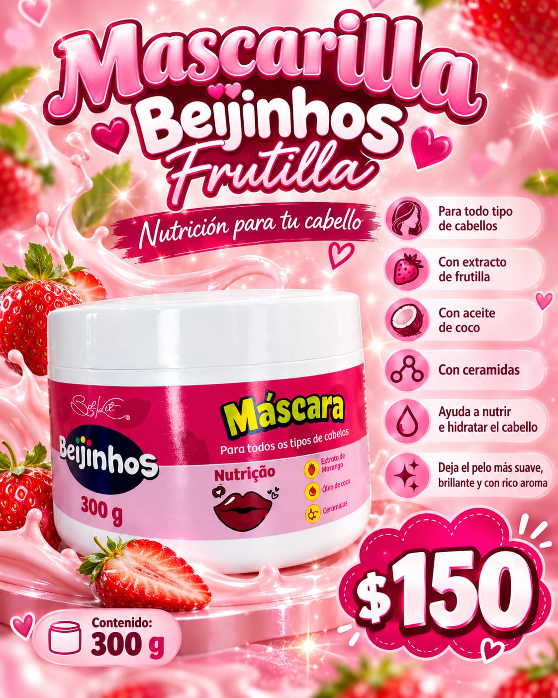Mascarilla capilar beijinhos frutilla