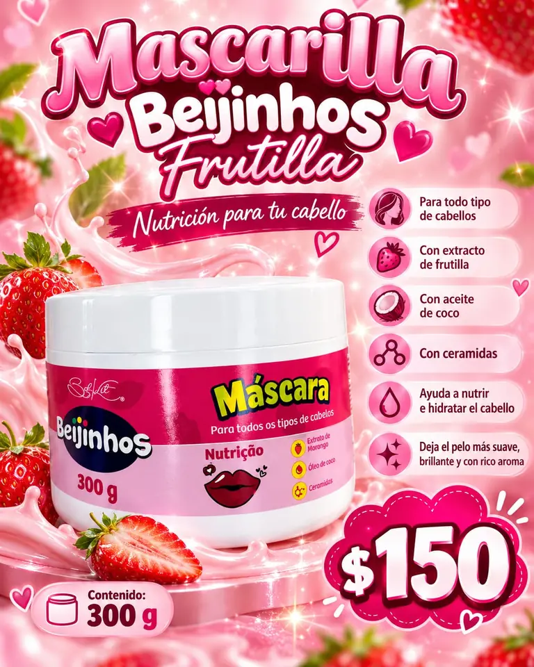 Mascarilla capilar beijinhos frutilla
