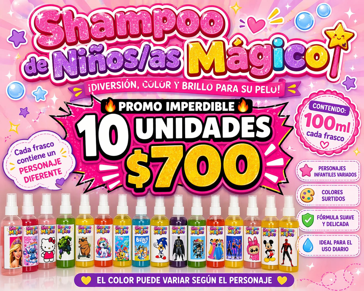 Shampoo mágicos de niños/as x10 unidades