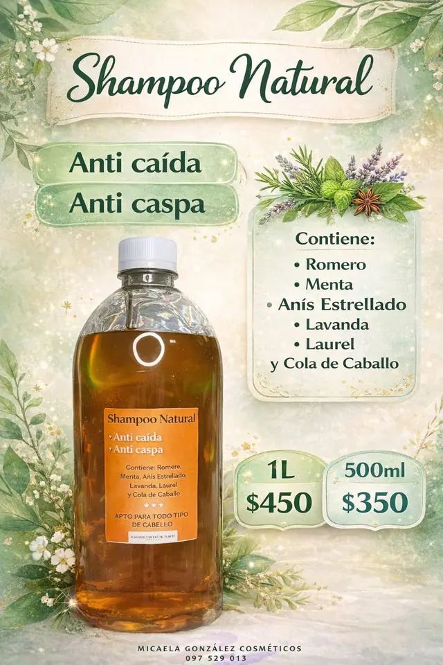 Shampoo natural anti caída y caspa