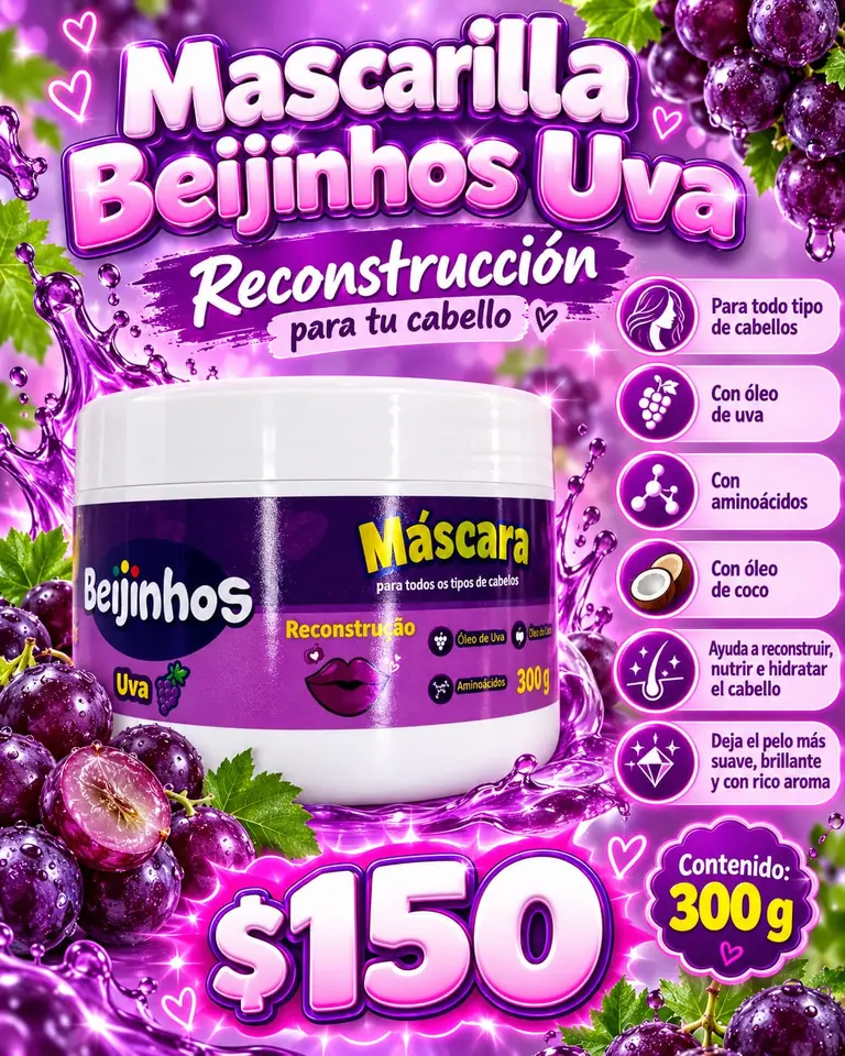 Mascarilla capilar beijinhos uva