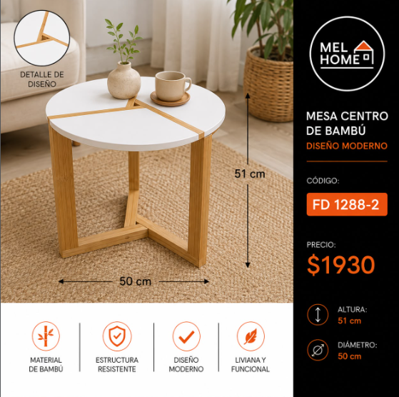Mesa centro de bambú