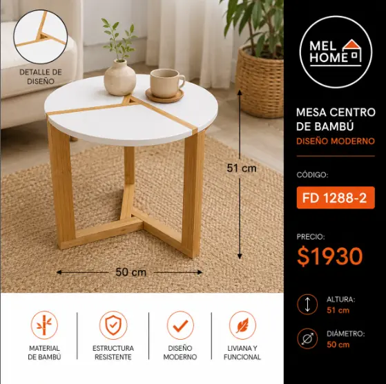 Mesa centro de bambú