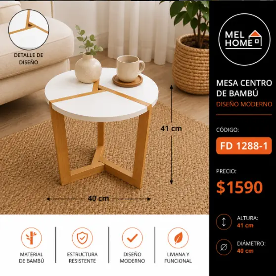 Mesa centro de bambú