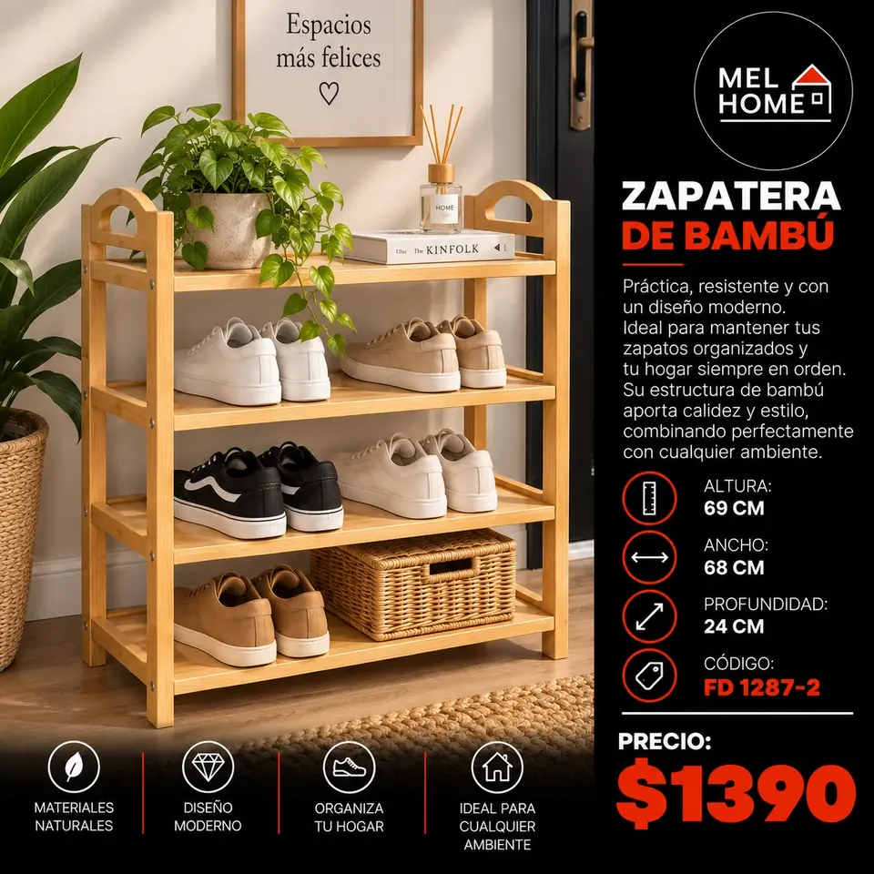 Zapatera de bambú
