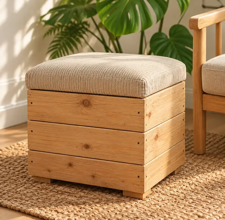 Puff de Madera Tapizado