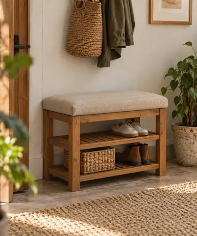 Banco Zapatero de Madera con Asiento Tapizado