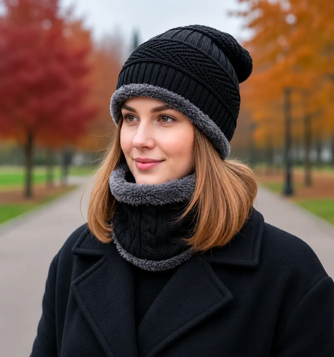 Set Gorro Y Cuello Invierno Polar Corderito Abrigo Unisex