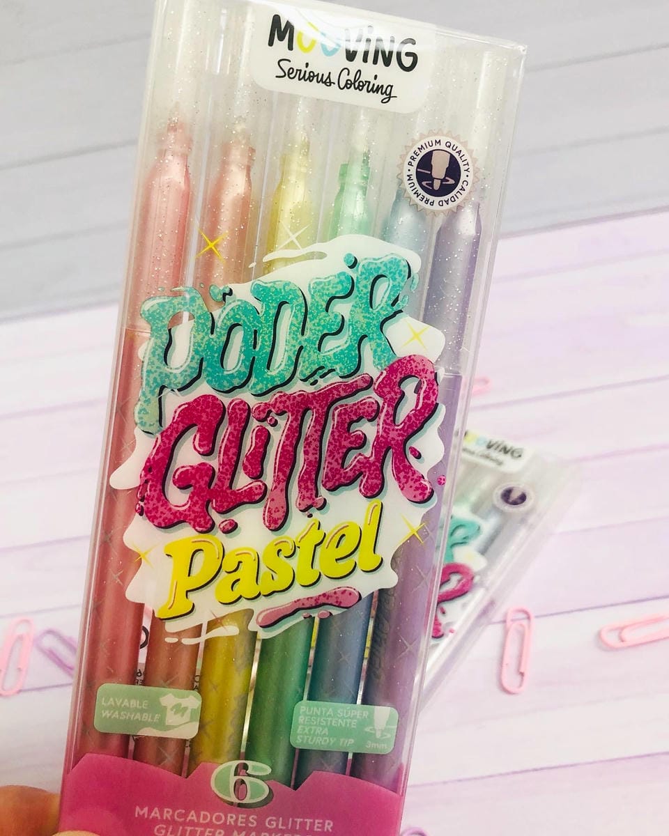 Marcadores Mooving- poder glitter pastel