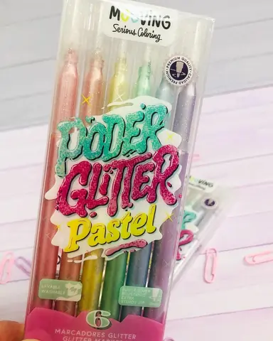 Marcadores Mooving- poder glitter pastel