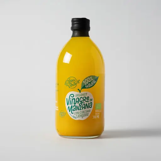 Vinagre de Manzana c/Jengibre y Cúrcuma. Orgánico c/Cultivo Madre 500ml TERRA VERDE