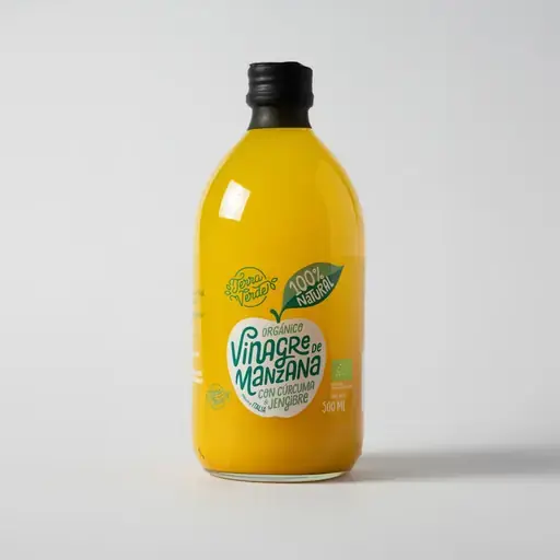Vinagre de Manzana c/Jengibre y Cúrcuma. Orgánico c/Cultivo Madre 500ml TERRA VERDE