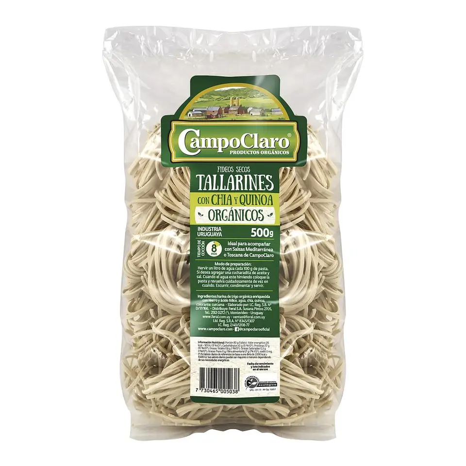Tallarines  con Chía y Quinoa Orgánicos 500g CAMPO CLARO