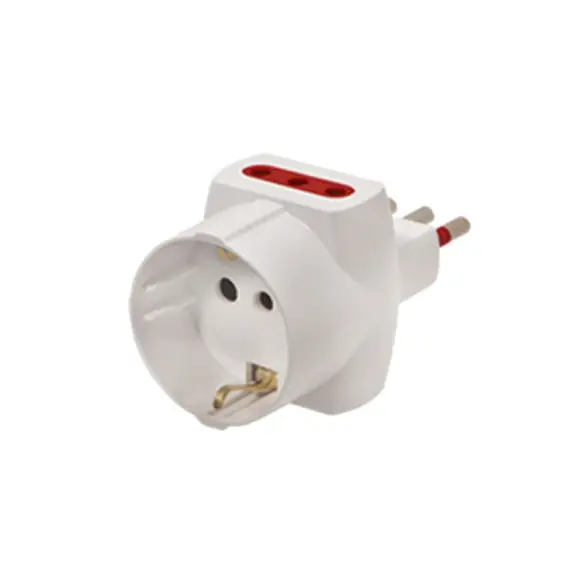 Adaptador ficha 2P+T y 1 schuko + 2 tres en línea