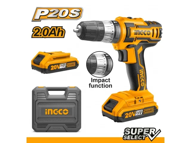 Taladro atornillador a bateria 20v Ingco