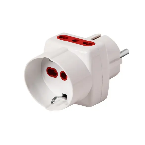 Adaptador schuko c/1 schuko + 2 x 3 en línea