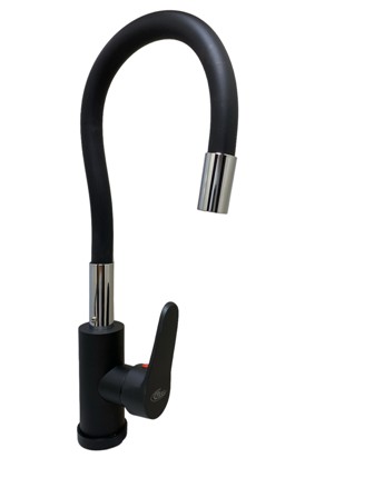 Monocomando cocina mesada pico flexible negro Wico