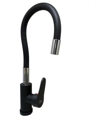 Monocomando cocina mesada pico flexible negro Wico