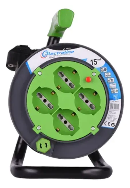 Alargue enrrolador 15 Metros con 4 toma Schuko (16A / 2300W) Electraline