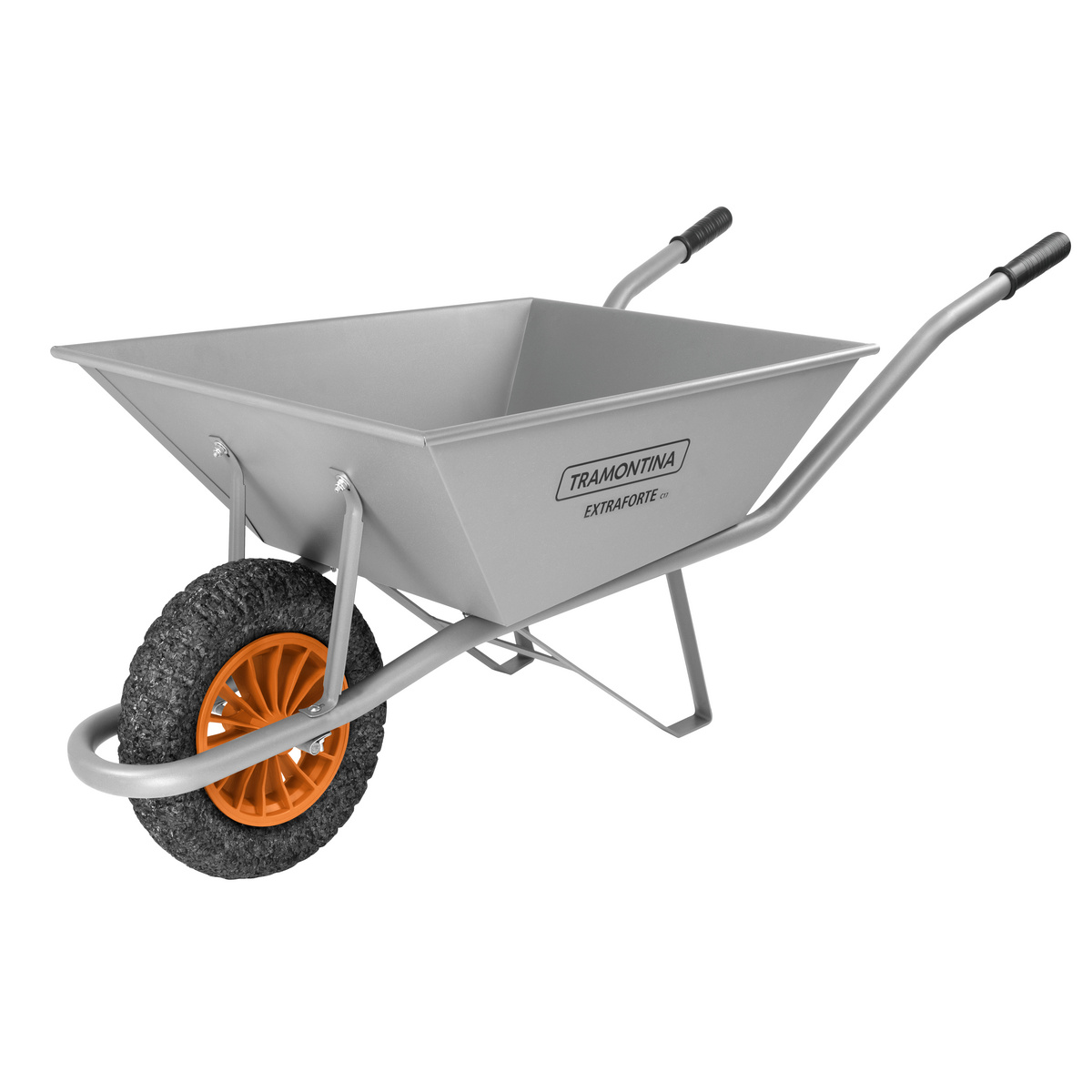 Carretilla de mano Extraforte Tramontina con Caja Reforzada Metálica Gris 65 L, Brazo Metálico e Llanta Maciza