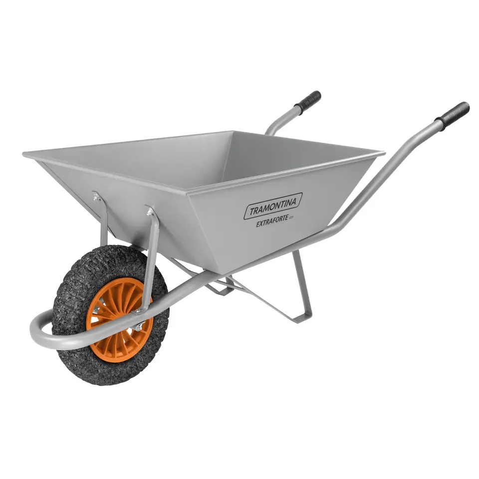 Carretilla de mano Extraforte Tramontina con Caja Reforzada Metálica Gris 65 L, Brazo Metálico e Llanta Maciza