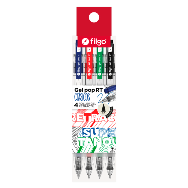 Boligrafo Gel Pop RT Clasico x4 Filgo