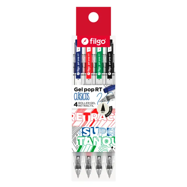 Boligrafo Gel Pop RT Clasico x4 Filgo