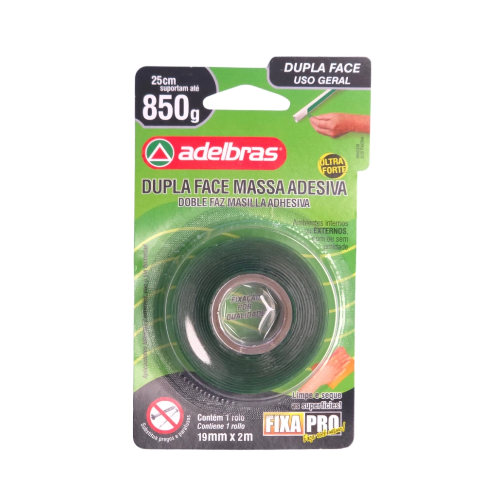 Cinta doble faz acrilica transparente 19mm 2mts Adelbras