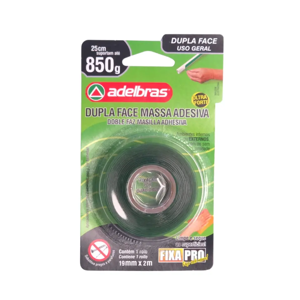 Cinta doble faz acrilica transparente 19mm 2mts Adelbras