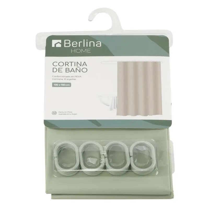 Cortina de baño con 12 aros de plástico, de PEVA, Berlina home