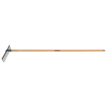 Rastrillo Curvo Metálico Ligero Tramontina 14 Dientes con Mango de Madera 145 cm