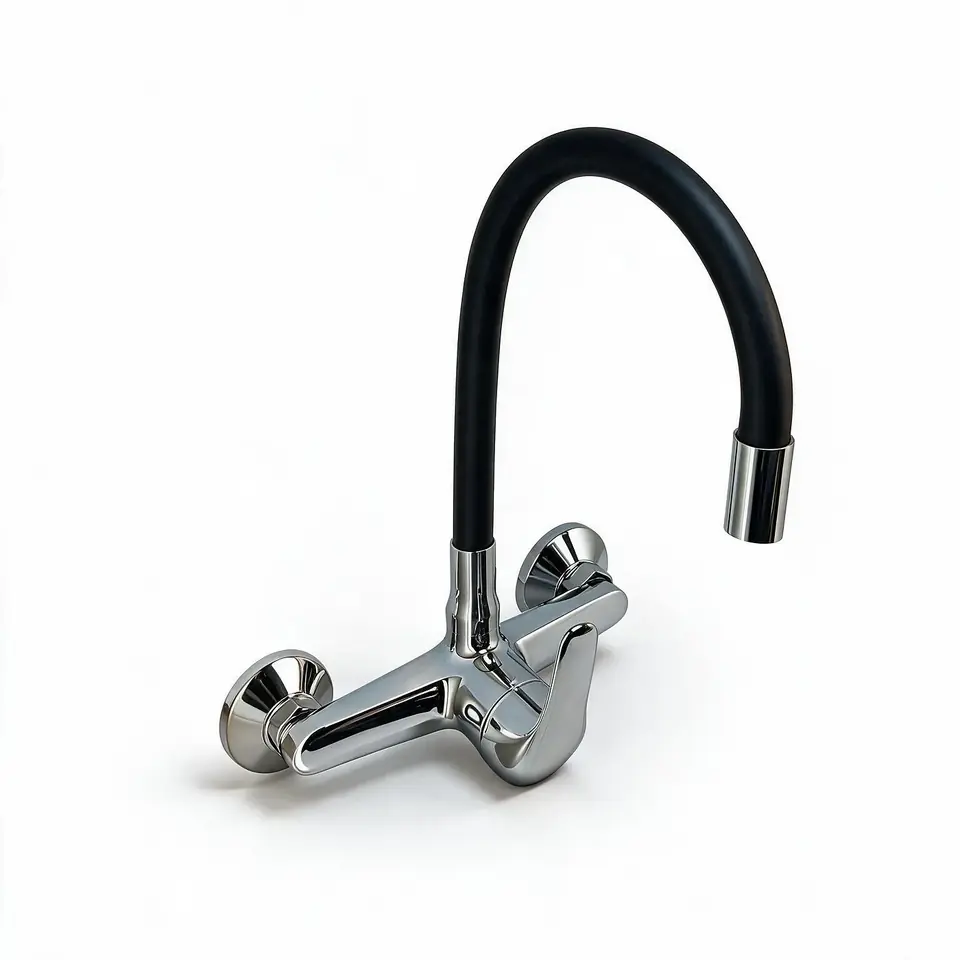 Monocomando cocina pared 20cm pico flexible negro Wico