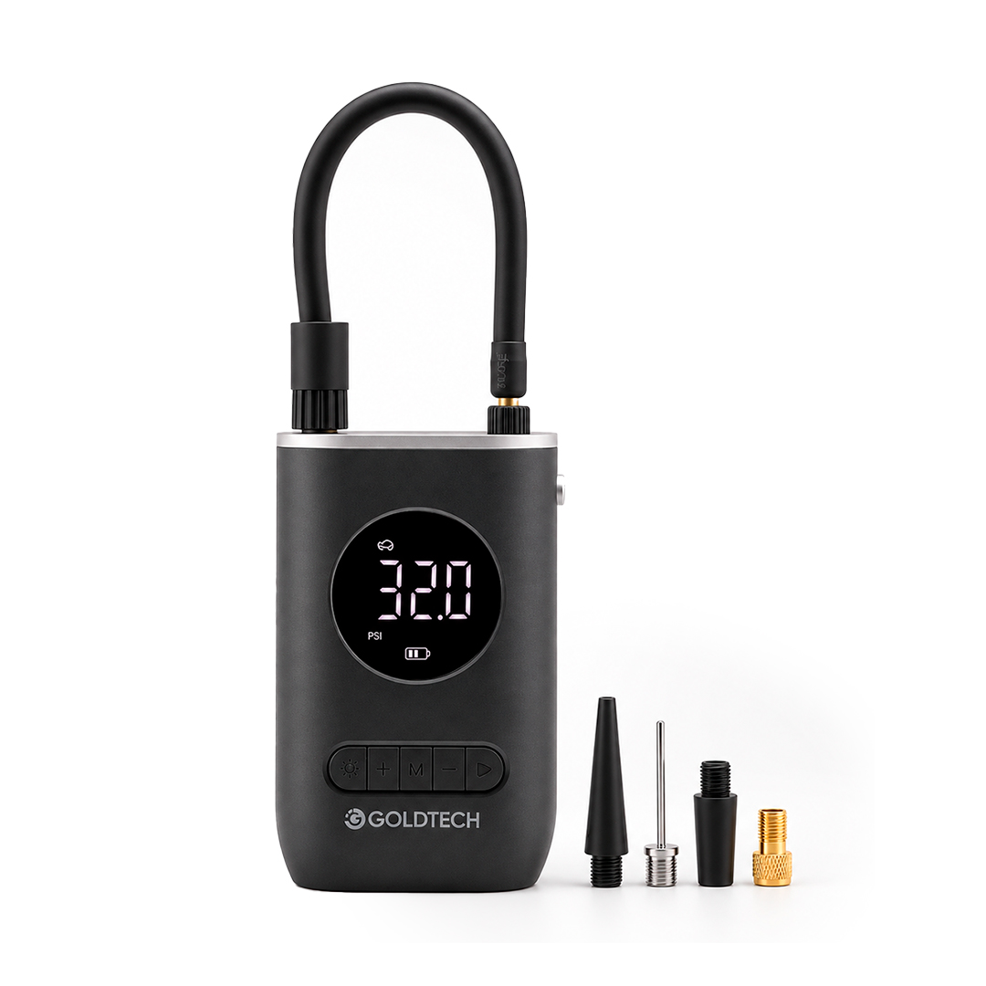 INFLADOR COMPRESOR PORTATIL GOLDTECH DE AUTO MOTO BICI CON PANTALLA DIGITAL