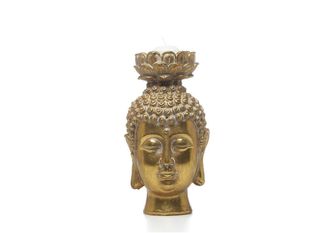 PORTAVELA CABEZA BUDA CON LOTO Y COPON 15.5 CM