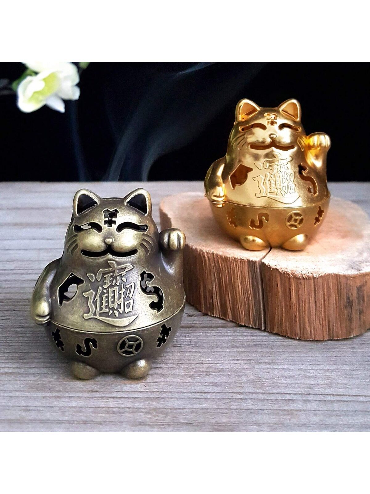 QUEMADOR INCIENSO MANEKI NEKO GATO DE LA SUERTE METALICO