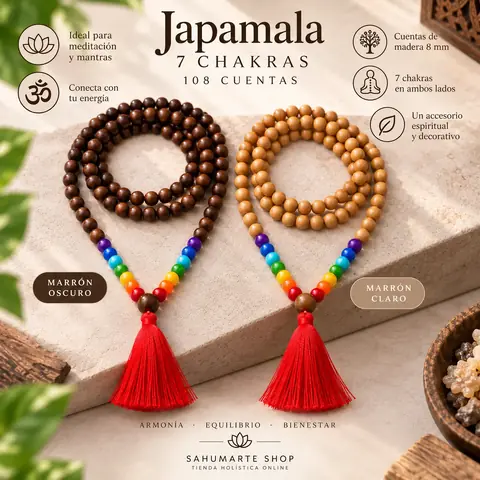 JAPAMALA DE MADERA 7 CHAKRAS 108 CUENTAS