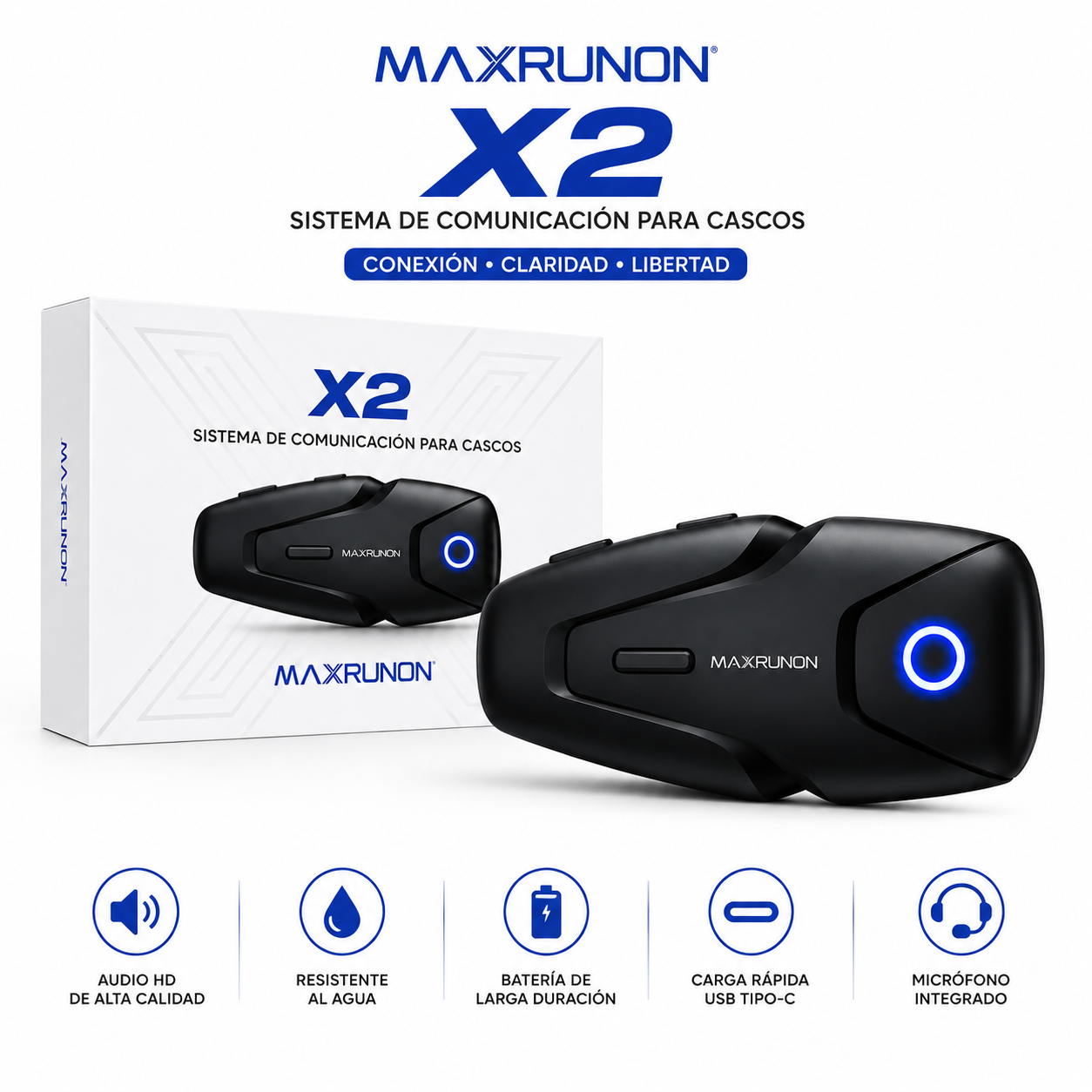 Intercomunicador Maxrunon X2 | Comunicación entre Pilotos, Música y GPS