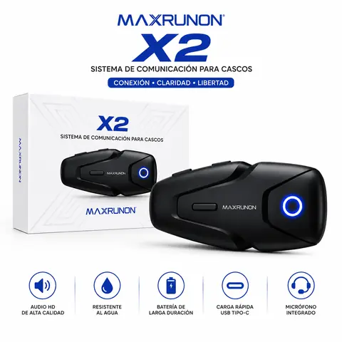 Intercomunicador Maxrunon X2 | Comunicación entre Pilotos, Música y GPS