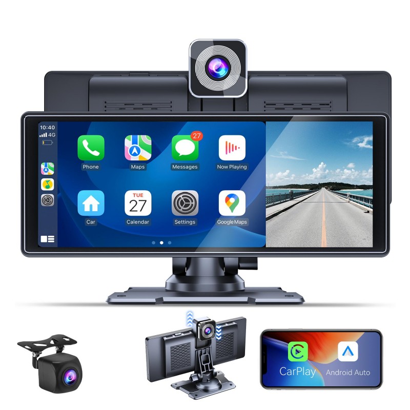 Pantalla CarPlay Android Auto 10.26" + Cámara Delantera 4K + Cámara Reversa Full HD