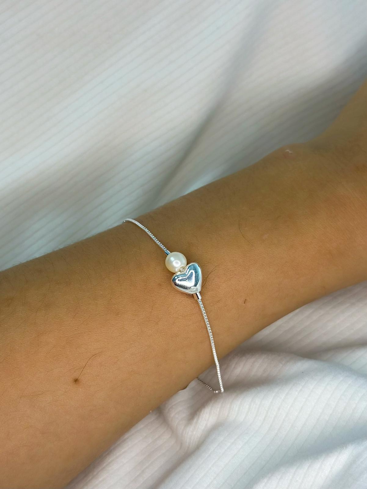 Pulseira coração & pérola