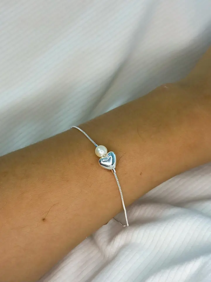 Pulseira coração & pérola
