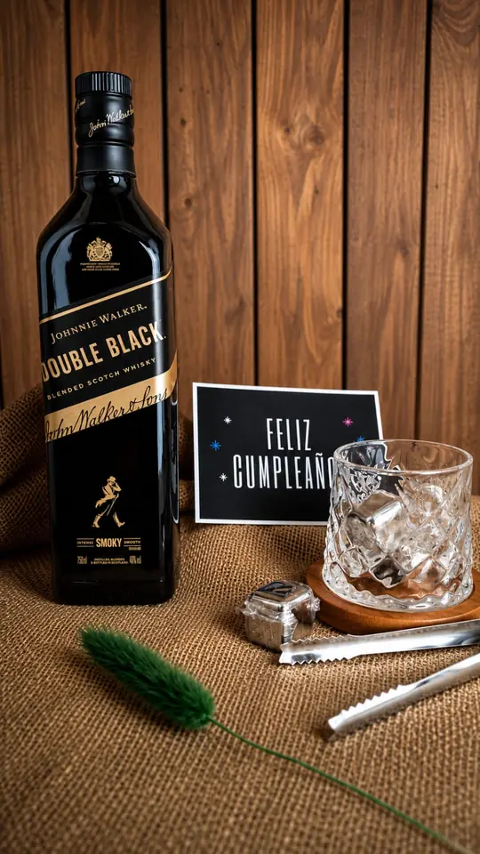 Box Whisky Premium Johnnie Walker Double Black con Vaso y Rocas Reutilizables