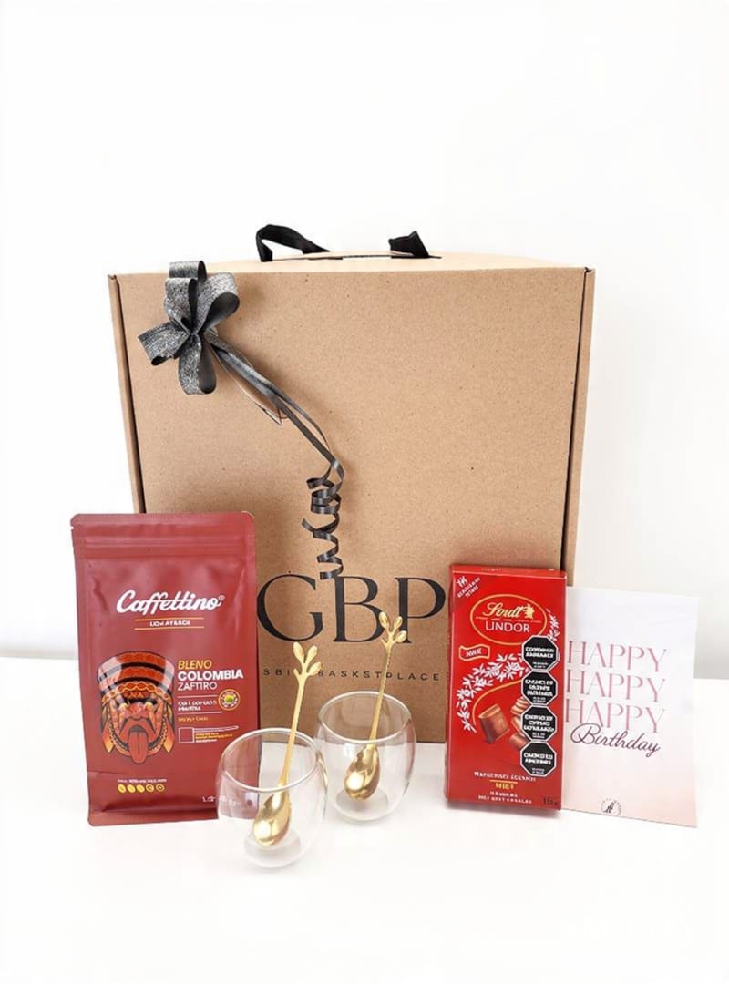 Gift Box Café y Chocolates Lindt con Pocillos y cucharitas de diseño