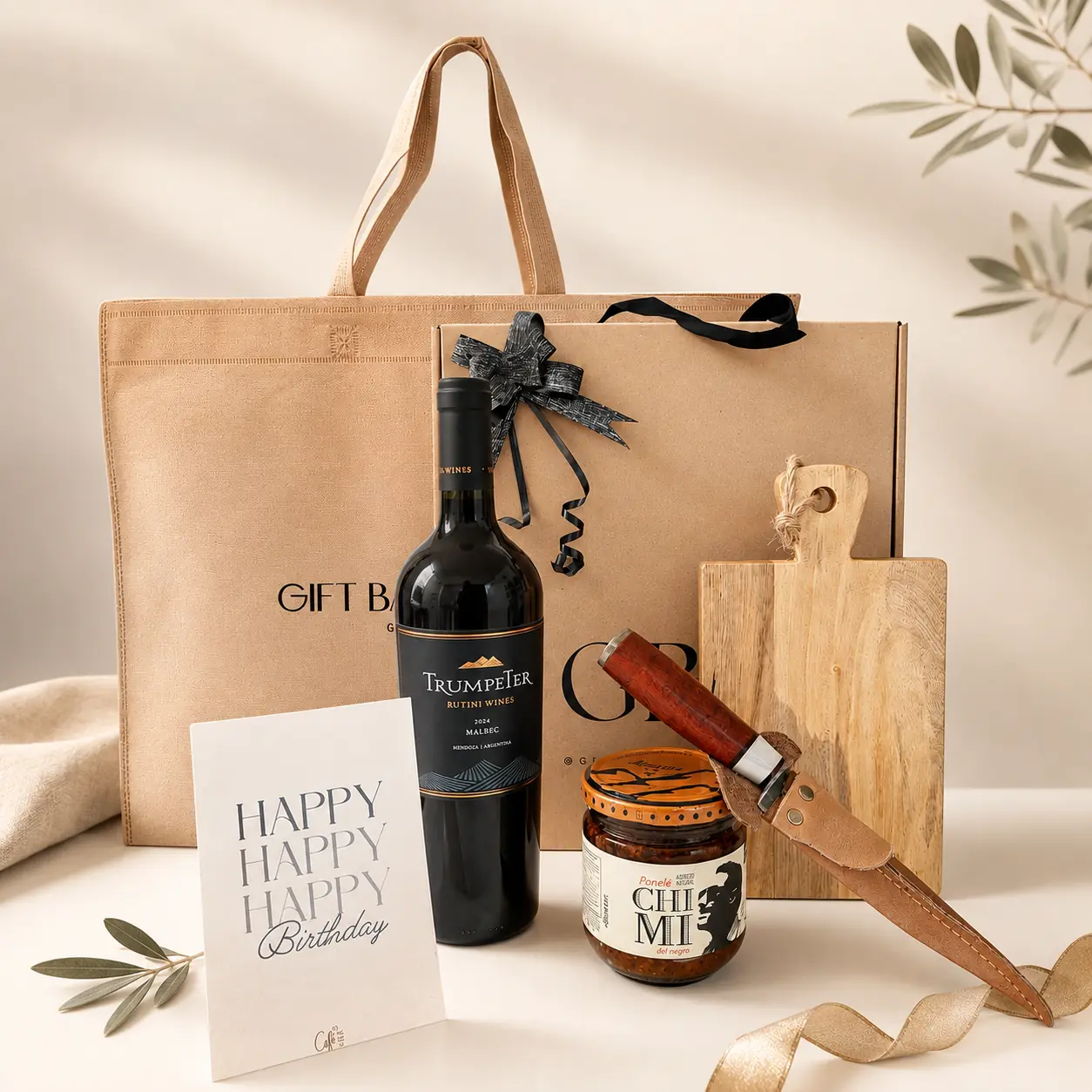 GS Asador | Regalo gourmet para amantes del asado con vino Trumpeter y cuchillo campero