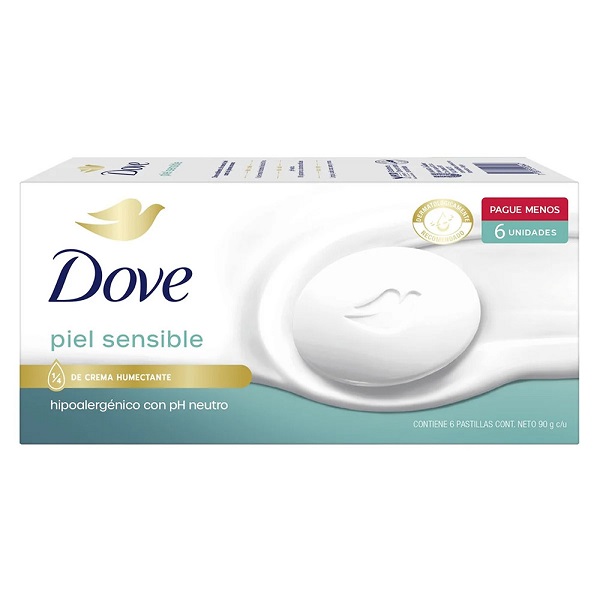 Jabon Dove Piel Sensible 90grs x 6 Unidades